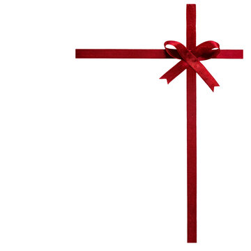 a Red ribbon with a bow isolated on a transparent background for Christmas.