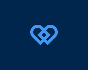 Obraz premium Heart of two abstract intersecting shapes logo design. Cardiology medicine vector sign logotype. Creative love romantic Valentines day symbol.