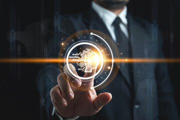 Artificial Intelligence, Chatbot Chat with AI,man using technology smart robot AI, Ai , businessman using technology Global Internet connect  Chat with AI, Futuristic technology transformation.