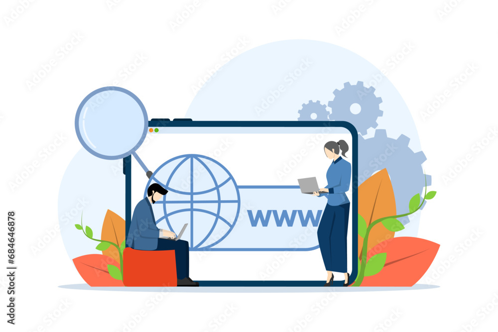 Poster website optimization concept. web analysis and social media marketing seo. businessman analysis and 