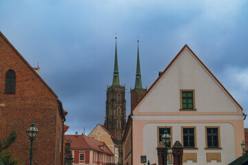Street view to Cathedral of St. John the Baptist, Wroclaw, Poland