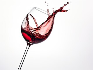 red vineglass with splashes on white background. 