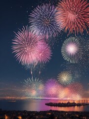 Fototapeta na wymiar new year firework explosions