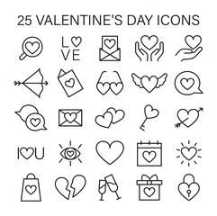 Valentine's Day icon set capturing essence of love with hearts, gifts, and romantic symbols, ideal for expressing heartfelt emotions. Flat vector illustration.