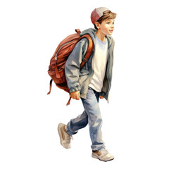 Watercolor Cute Schoolboy. Happy Schoolboy Character Clipart. Back-To-School Concept. Hand Drawn Schoolboy Illustration.