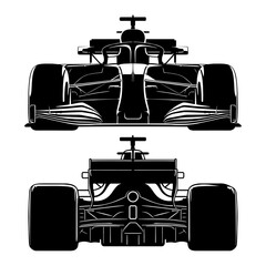 Formula 1 racing motorsport car vector illustration front and back view silhouette