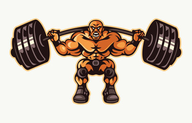 Muscular man lifting weights retro illustration mascot