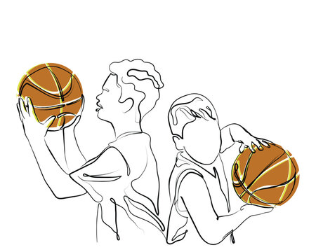 hand drawn line art vcetor of an american player playing basketball outdoors. Kids sportive activities. kid playing basketballs