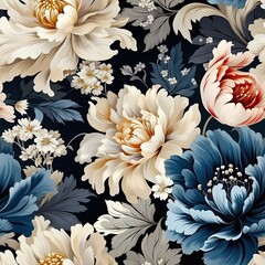 elegant baroque wallpaper pattern with floral 3D elements. 