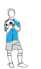 hand drawn line art vector of a kid posing with a football in hand. kids championship vector art