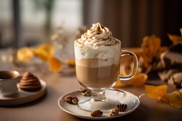 Cup of cappuccino with caramel.