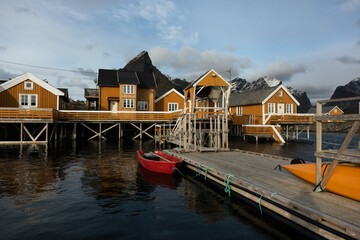 The fishing village of Hamnoy in Lofoten, Norway.  Image shot on a mirrorless camera located in the...
