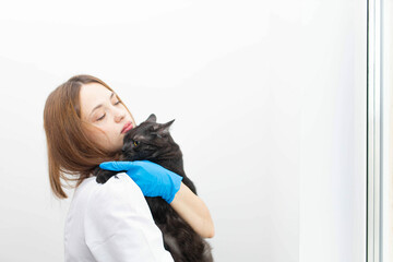 female veterinarian with cat in veterinary clinic