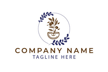 Fototapeta premium Health fitness logo, plant in bowl, Herbal logo