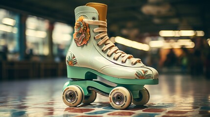 An up-close shot of a retro roller skate, emphasizing its old-school aesthetics and retro appeal on camera