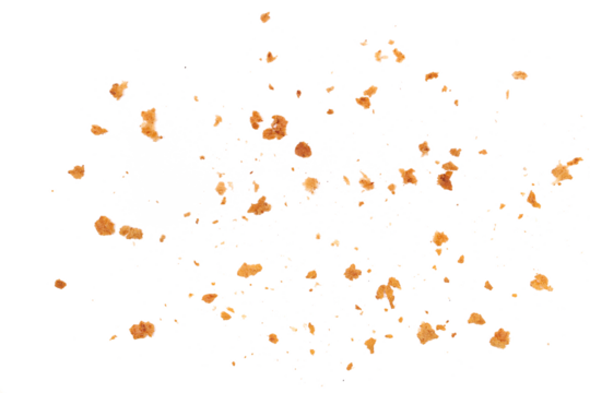 Pile cake crumbs, cookie flying isolated on white, clipping path