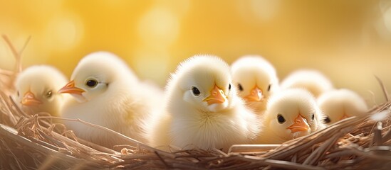 Baby chicks newly hatched are yellowish white copy space image