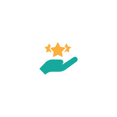 Giving and present concept. High quality editable strokes in flat style. Suitable for advertisig, web sites, online shopes, stores etc. Line icon of stars over hand