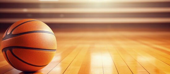 Basketball ball on bench in locker room Horizontal sports poster cards headers website copy space image