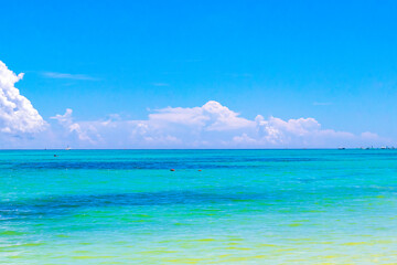Fototapeta na wymiar Tropical Caribbean beach clear turquoise water Playa del Carmen Mexico.