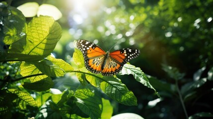 Obraz premium A butterfly emerging from its chrysalis in a secluded garden