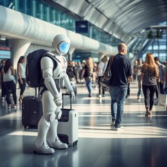 robot  at the airport,concept of future,artificial intelligence, autonomous systems, androids, automata, cyborgs