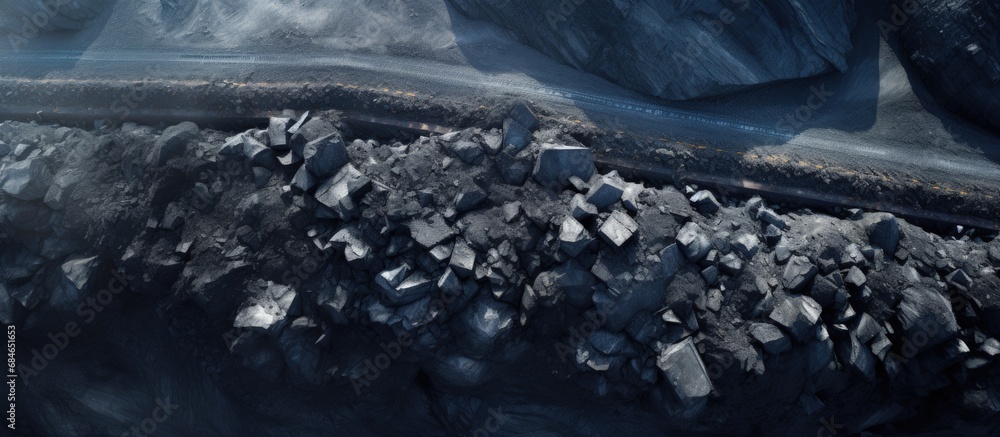 Poster bird s eye view of a belt carrying coal near a power plant aerial perspective of coal mining copy sp