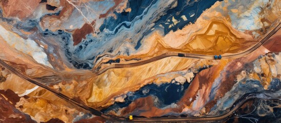 Aerial view of open pit mine in copper town of Outback Australia copy space image