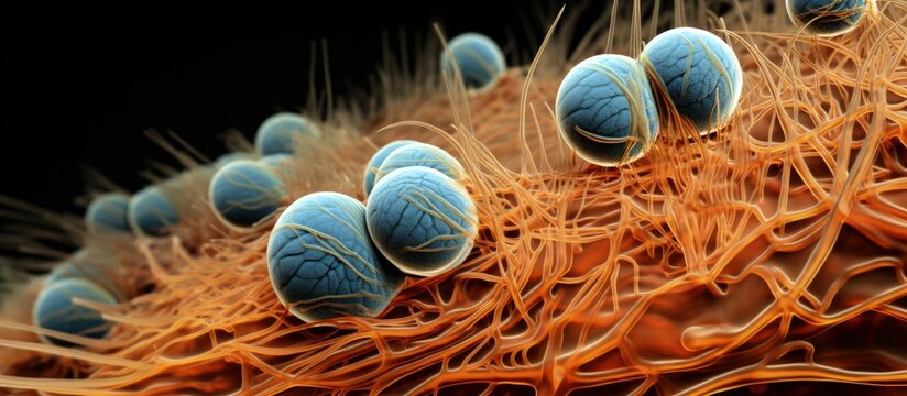 A tiny Euglenids organism called Phacus pleuronectes with a striated pellicle flagellum eyespot paramylon grain and chloroplasts seen under DIC copy space image