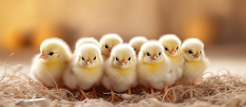 Baby chicks newly hatched are yellowish white copy space image