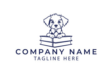 Dog on books, dog with books, Dog reading, pet care logo