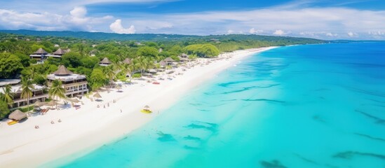 A stunning bay in a tropical island with white sand Boracay Philippines copy space image