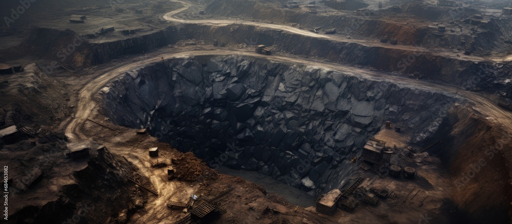 Poster Coal mining from a bird s eye view at an open quarry copy space image