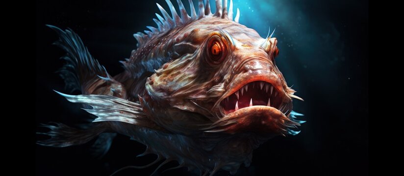 Close up of angler fish face monk fish copy space image