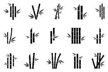 Bamboo plant silhouette collection. Set of bamboo icon symbol template - obrazy, fototapety, plakaty