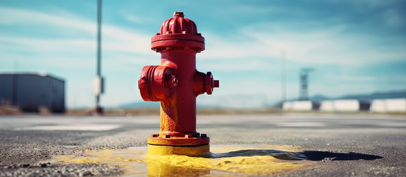 Colorful hose from a fire hydrant in a firefighting drill copy space image
