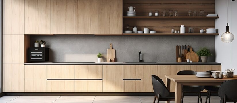 Contemporary kitchen in a tiny flat copy space image