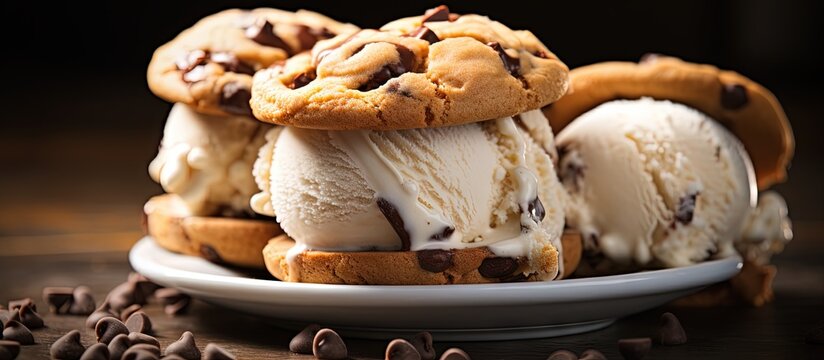 Close up shots of chocolate chip ice cream cookies copy space image