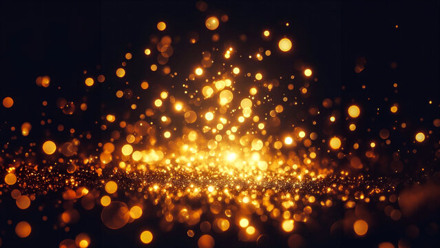 Bokeh de lumi&egrave;res dor&eacute;es sur fond noir 