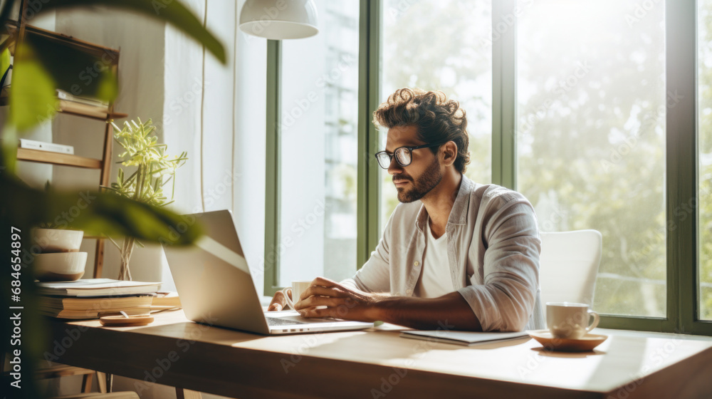 Canvas Prints A man sitting at a table using a laptop computer