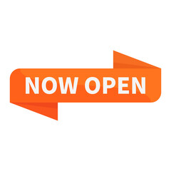 Now Open In Orange Ribbon Rectangle Shape For Opening Ceremony Promotion Business Marketing
