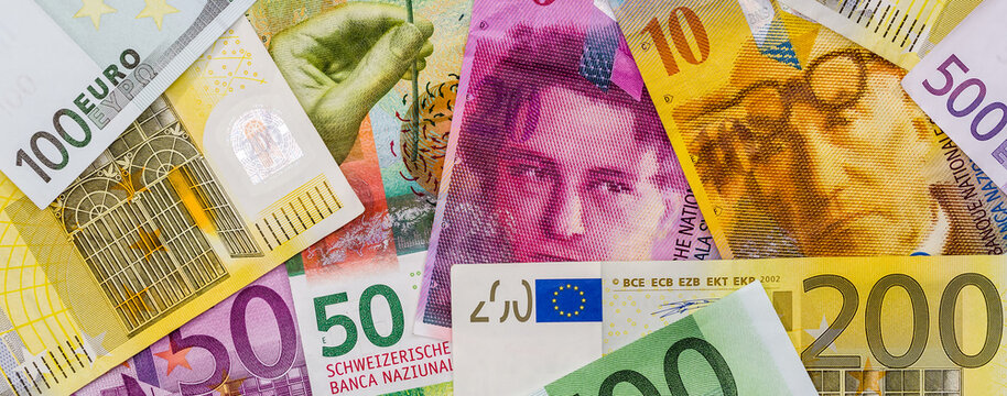 euro and Swiss franc monmey as background