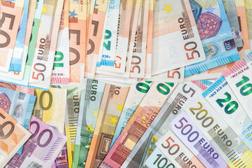 different Euro European Union banknotes EU, finance background