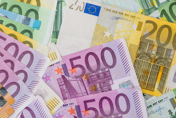 different Euro money banknotes, currency of the european union