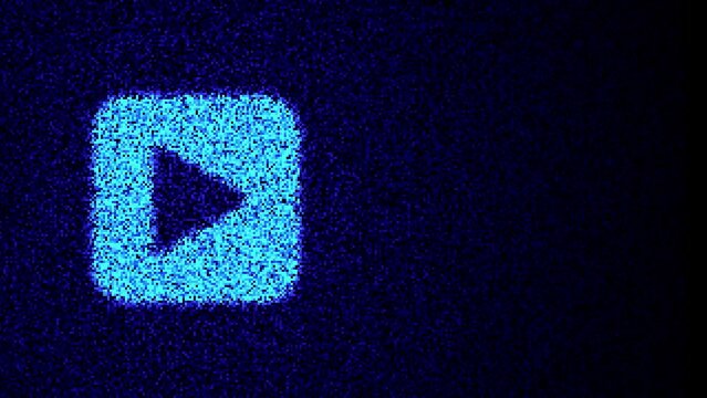 Play button icon, pixels glitch effect. Icon motion animation with 4 variations, seven-second videos with 1 second of transitions and 5 seconds that can be seamlessly  looped.