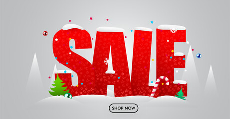 Christmas Sale. Discount creative composition. Merry Christmas and Happy New Year. Sale banner and poster.
