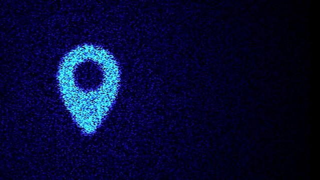 Location pointer icon, pixels glitch effect. Icon motion animation with 4 variations, seven-second videos with 1 second of transitions and 5 seconds that can be seamlessly  looped.