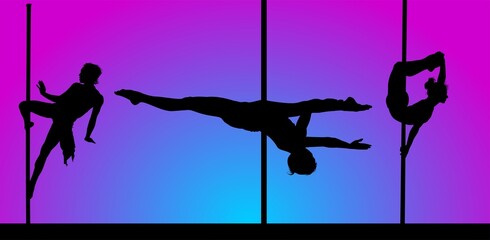 pole dance, ilustraci&oacute;n, silueta, vector, mujer, baile