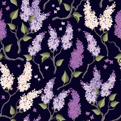 Vector seamless pattern with lilac flowers