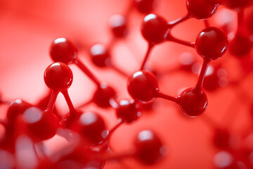 illustration of molecules on red background. Created with Generative AI - obrazy, fototapety, plakaty